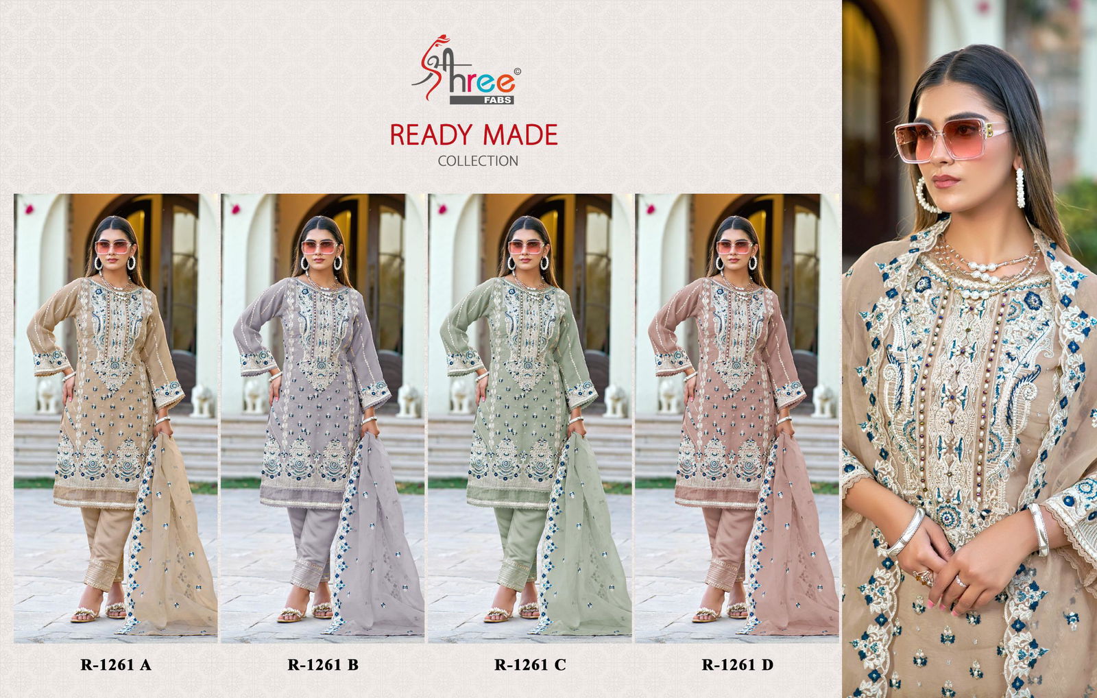 R 1261 By Shree Organza Embroidery Pakistani Readymade Suits Wholesale Clothing Distributors In India
